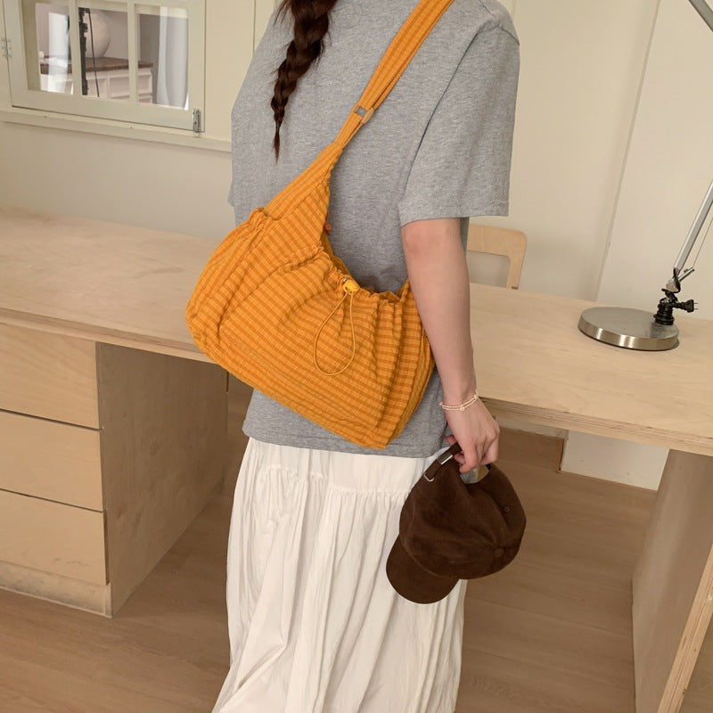 LIVIA – Plaid Drawstring Shoulder Bag